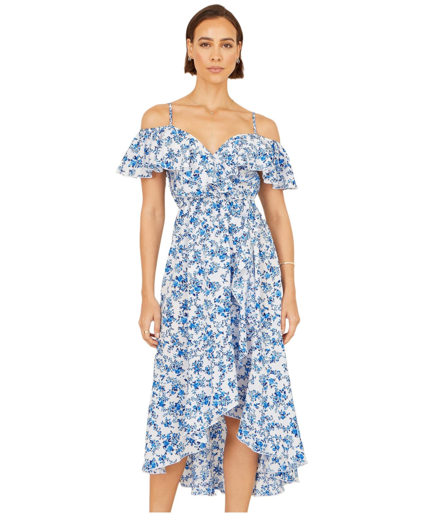 Женское платье Yumi Floral Print Bardot Midi, цвет: Синий — фото 3
