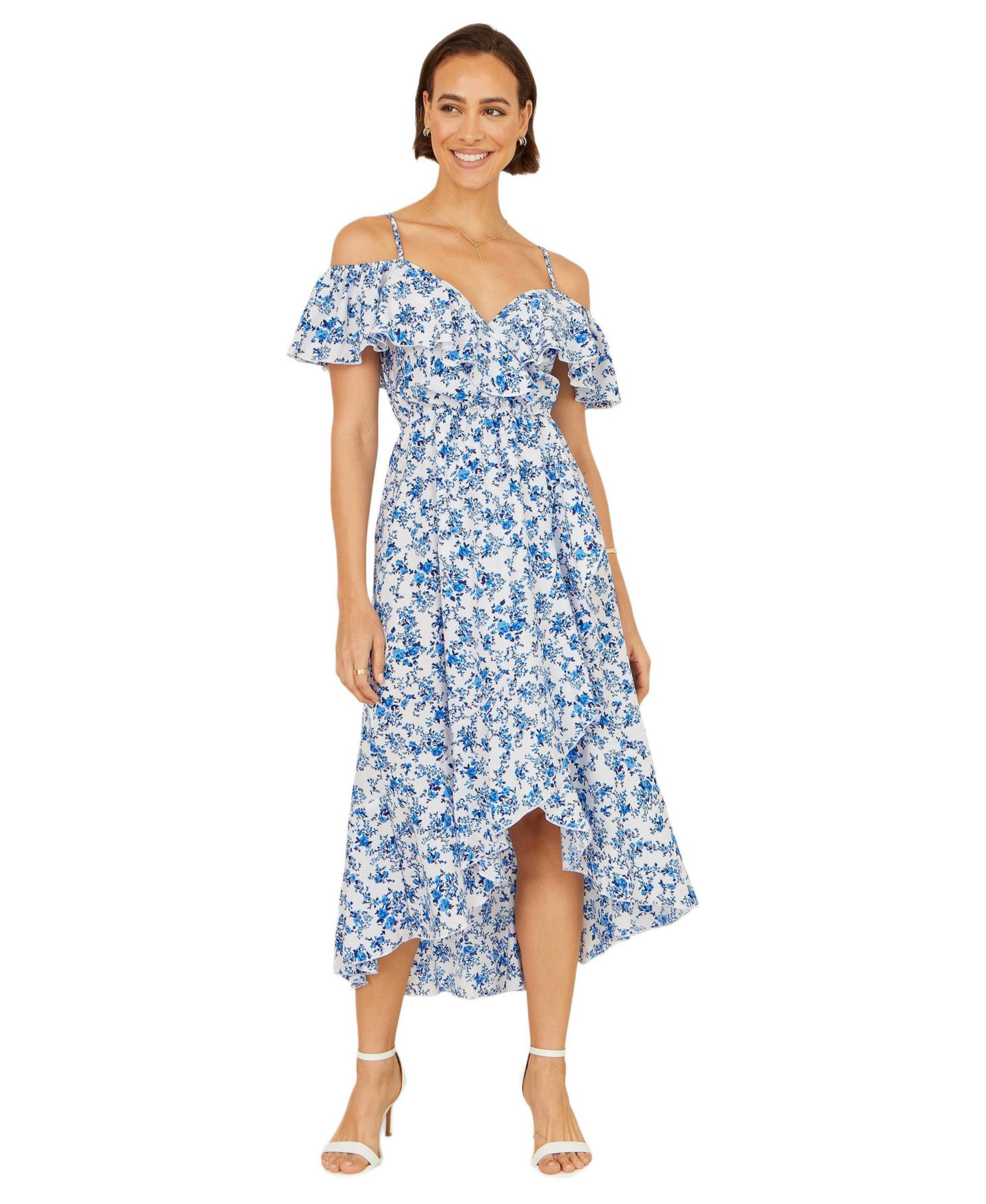Женское платье Yumi Floral Print Bardot Midi, цвет: Синий — фото 1