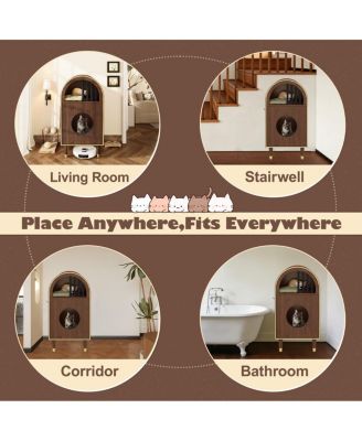 Modern Espresso Cat Condo Furniture, Two-Tier Arch Cat House for 2 Cats