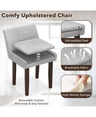 Modern Dining Chair Set of 2 w/ Mid Back and Cushioned Seat Solid Wood Legs