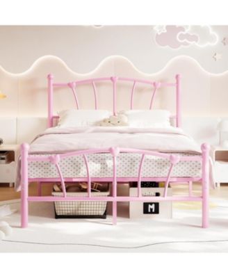 Full Size Metal Bed Frame, Full Bed Frames for Girls, Full Heavy-Duty Platform Bed with Heart-Shaped Design Headboard and Footboard