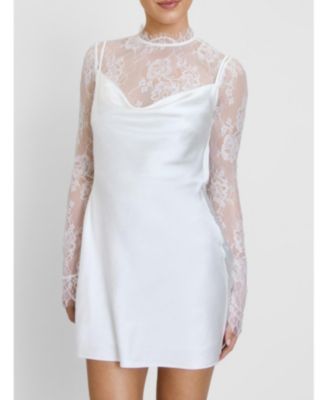 Women's Lace Sleeve Cowl Satin Mini Dress