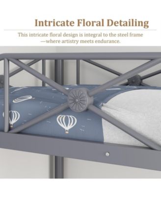 Industrial Twin Over Twin Bunk Bed, Heavy-Duty Steel Frame with Safety Guard Rails & Quiet Slats, Space-Saving for Kids, Steel Bed for School