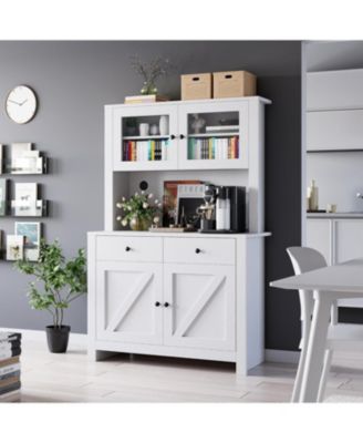 Kitchen Pantry Cabinet with Microwave Stand, Freestanding Hutch Storage Cupboard.