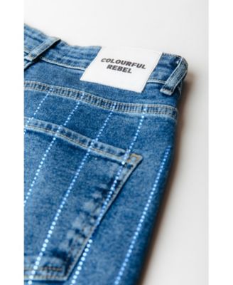 Women's Gaias Rhinestones High Rise Wide Leg Denim Pants