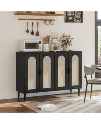 Sideboard Buffet Cabinet with Rattan Doors, Storage Credenza with Shelves, Modern Accent Coffee Bar Cabinet for Dining Room, Kitchen
