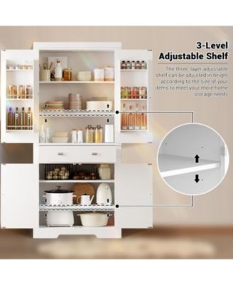  Kitchen Pantry Cabinet with Drawer, Doors and Shelves, Wood Farmhouse Storage Cabinet, Large Storage Cupboard for Living Room