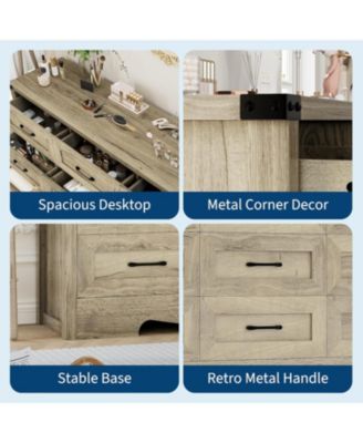 Drawer Dresser for Bedroom, Farmhouse Tall Wooden Chest of Drawers with Mid Century Modern Style