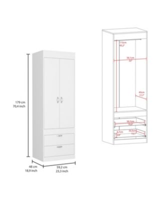 Lisboa  Armoire with Hanging Rod, Double Doors, Two Spacious Drawers and Metal Handles for Bedroom Storage