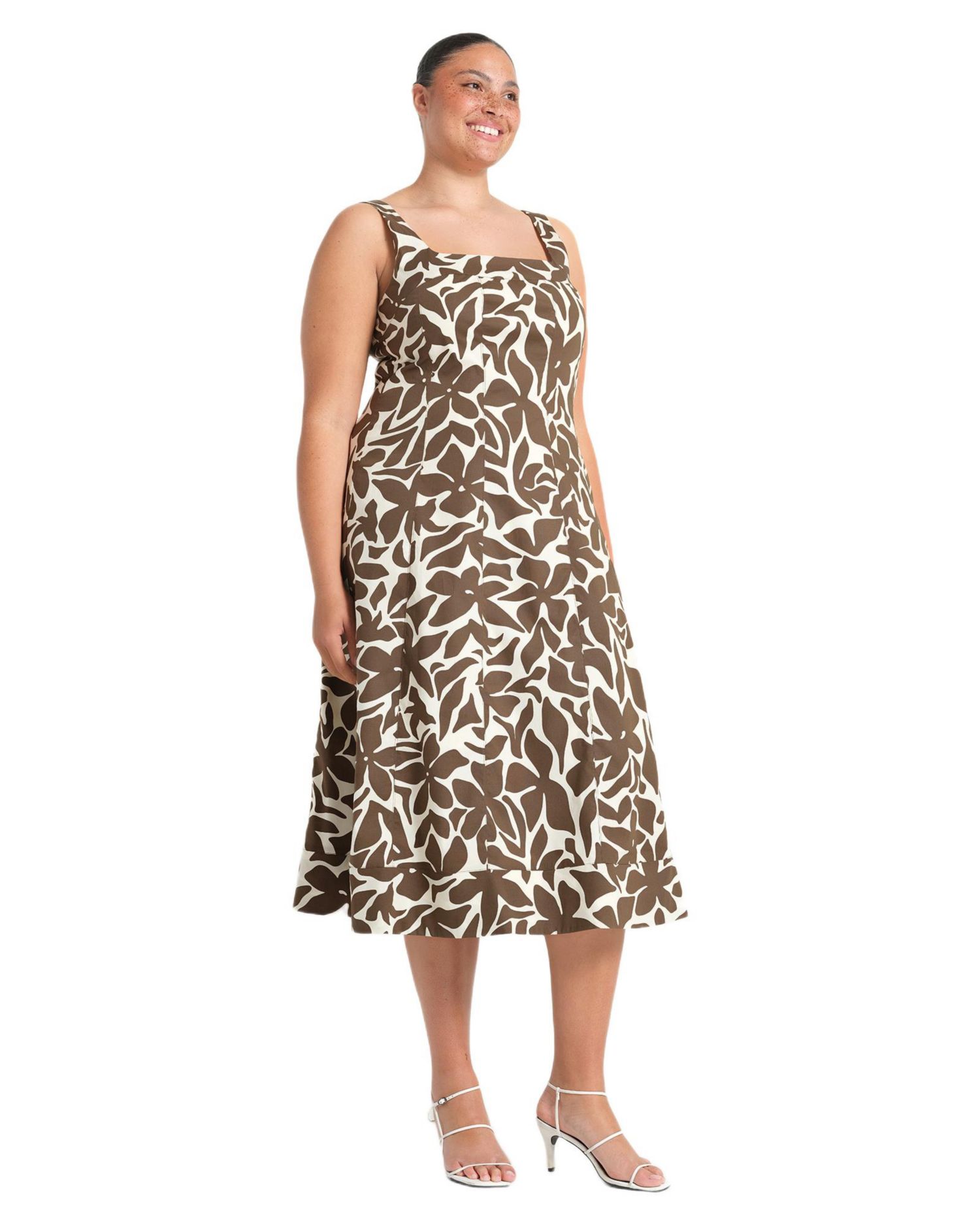 Plus Size Sylvia Square-Neck Midi Dress