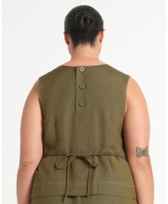 Plus Size Sonnet Linen Sleeveless Summer Tie-back Top