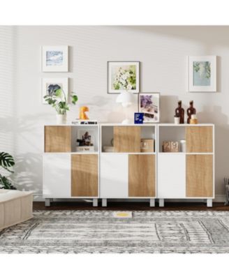 Kitchen Buffet Sideboard Cabinet with Storage, Wooden Bathroom Storage Cabinet with Adjustable Shelf and Sliding Barn Door