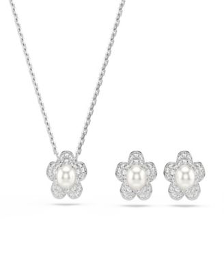 Ariana Grande x Rhodium Plated Mother of Pear Flower Necklace and Earrings Set