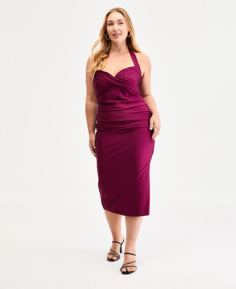 Женское платье Emerald Sundae Trendy Plus Size Pleated Bodice Halter Midi, цвет: Фиолетовый