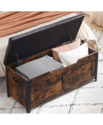 Storage Chest Wooden Storage Bench with Safety Hinges Large Shoe Bench for Entryway Easy Assembly