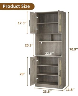  Tall Pantry Cabinet LED Light Microwave Shelf Oak