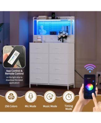 Rustic Dresser for Bedroom with Charging Station, App Controlled RGB LED, Tall Dresser Storage Organizer with 11 Fabric Drawers