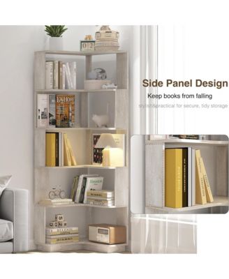 5 Tier L-Shaped Corner Bookshelf, Wooden Open Display Stand and Storage Rack with Anti-Drop Panels for Living Room or Home Office