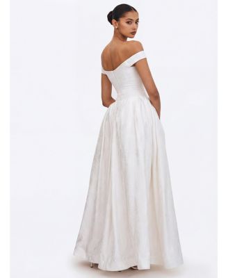 Women's Tinsley White Jacquard Bardot Wedding Gown