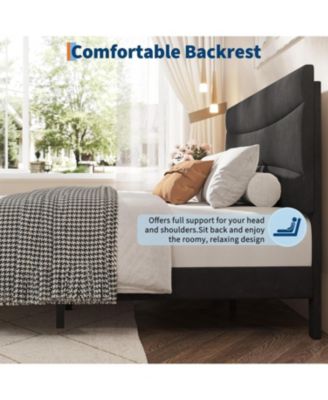 Frame with Headboard, Velvet Upholstered Platform Bed Frame No Box Spring Needed with Under-Bed Storage and Strong Wood Slats Support