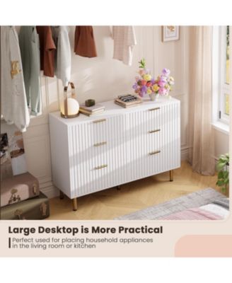 Fluted 6 Drawer Dresser Modern Design Metal Handles
