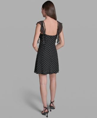 Women's Flutter-Sleeve Polka Dot Dress