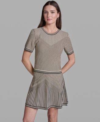 Women's Short-Sleeve Mix Pattern Crew Neck Top