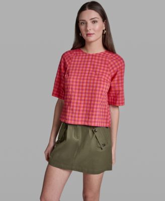 Women's Elbow-Sleeve Crinkle Stripe Top