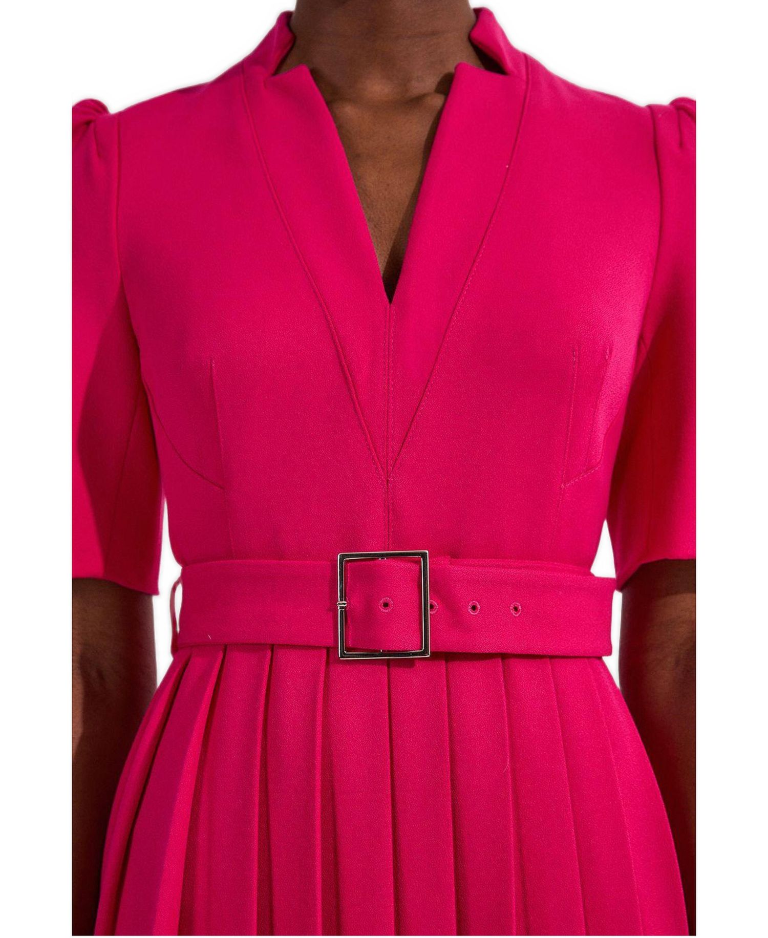 Women's Structured Crepe Belted Midi Dress