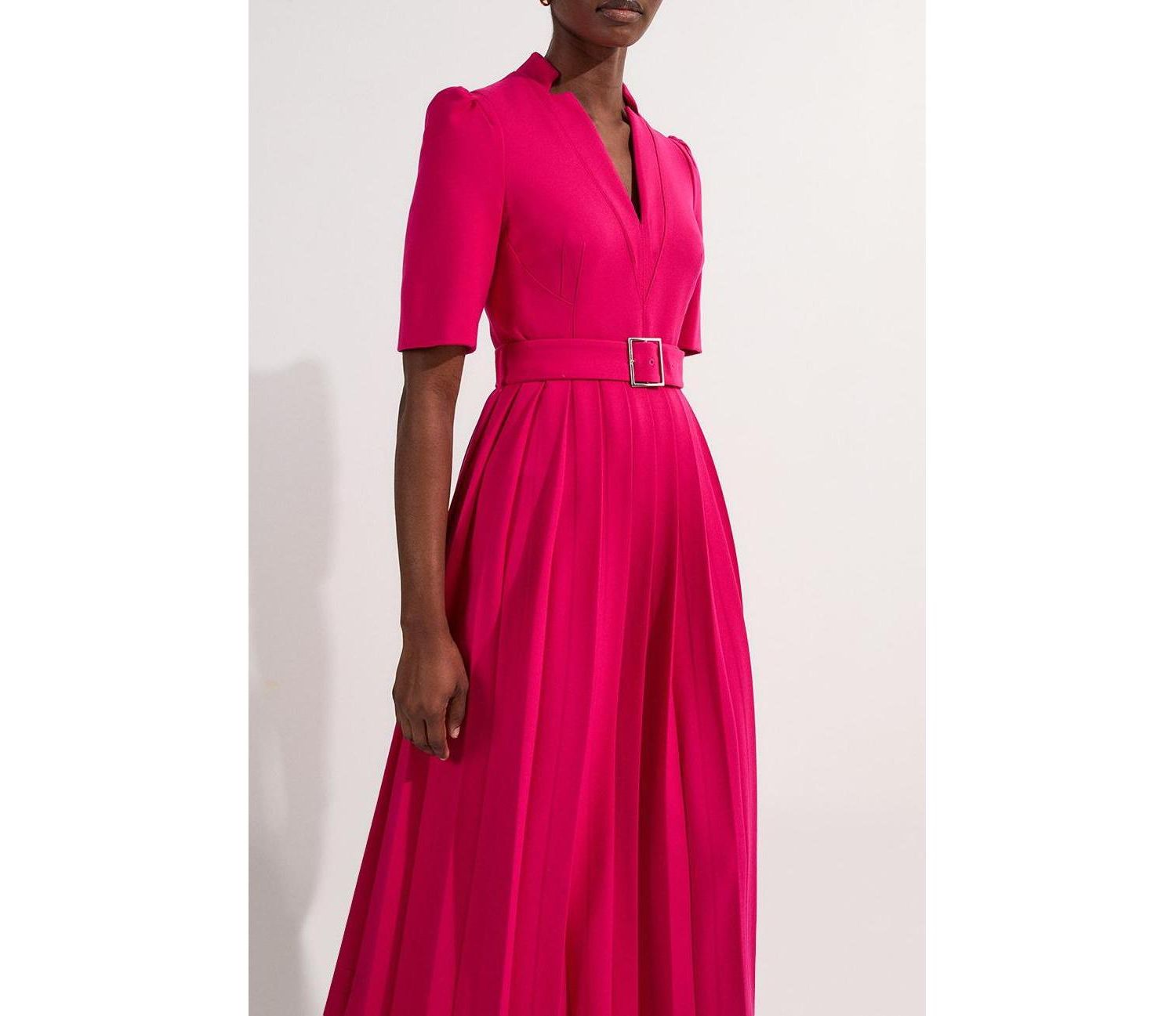 Women's Structured Crepe Belted Midi Dress