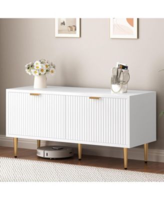 Modern Shoe Bench for Entryway Storage Bench with Fluted Door Wooden Shoe Cabinet for Foyer