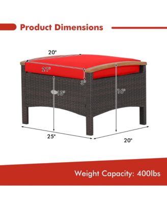 2PCS Patio Ottomans Wooden Handles Rattan Knitting Foot Pedal Red