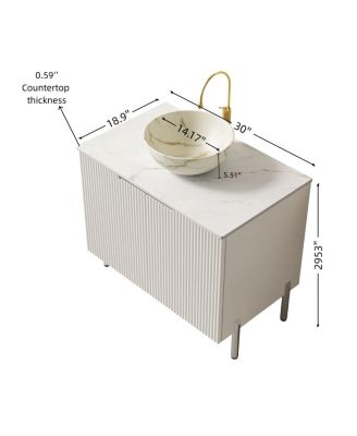 30" Freestanding Bathroom Vanity with Carrara Marble Top, Ceramic Bowl Sink & Double Door Storage Cabinet