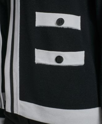 Women's Open-Front Long-Sleeve Knit Cardigan with Contrast Trim