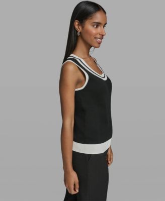 Women's Scoop-Neck Sleeveless Knit Top with Contrast Trim