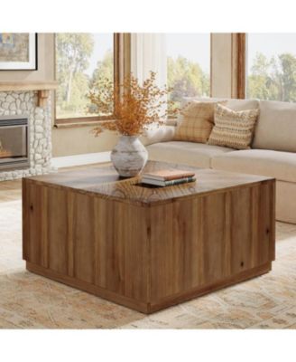 31.5-Inch Square Coffee Table for Living Room, Solid Wood