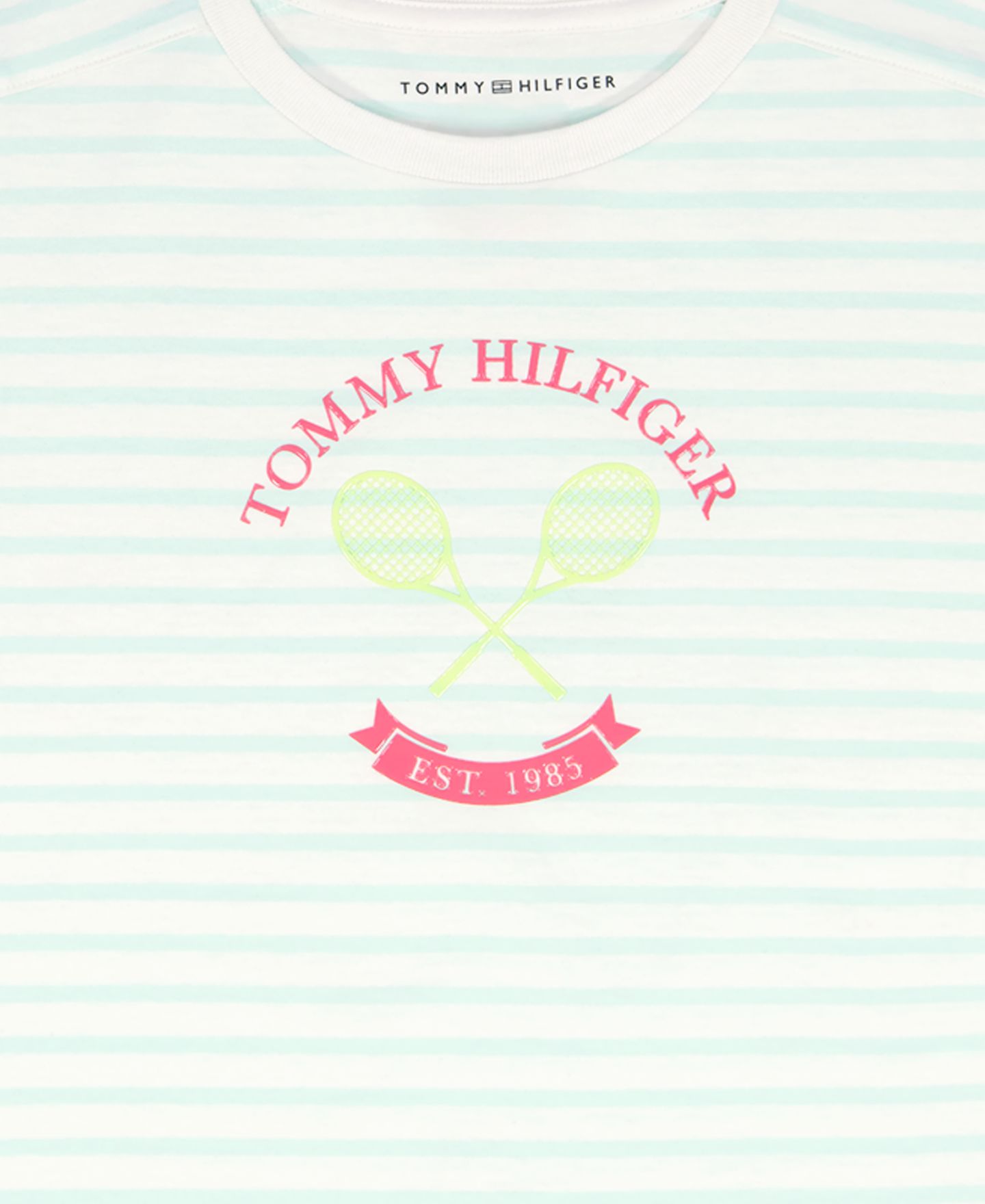 Футболка Tommy Hilfiger Round Neck Stripe для девочек, цвет: Аквамариновый — фото 5