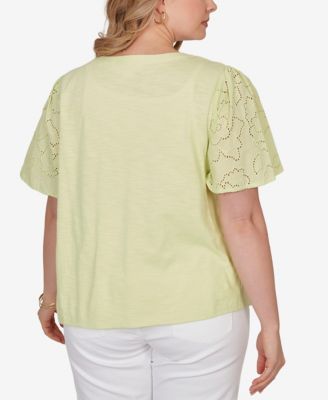 Plus Size Eyelet Sleeve Cotton Jersey Top