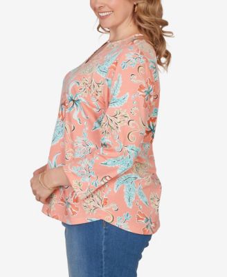 Plus Size Embellished Oceania Floral Knit Top