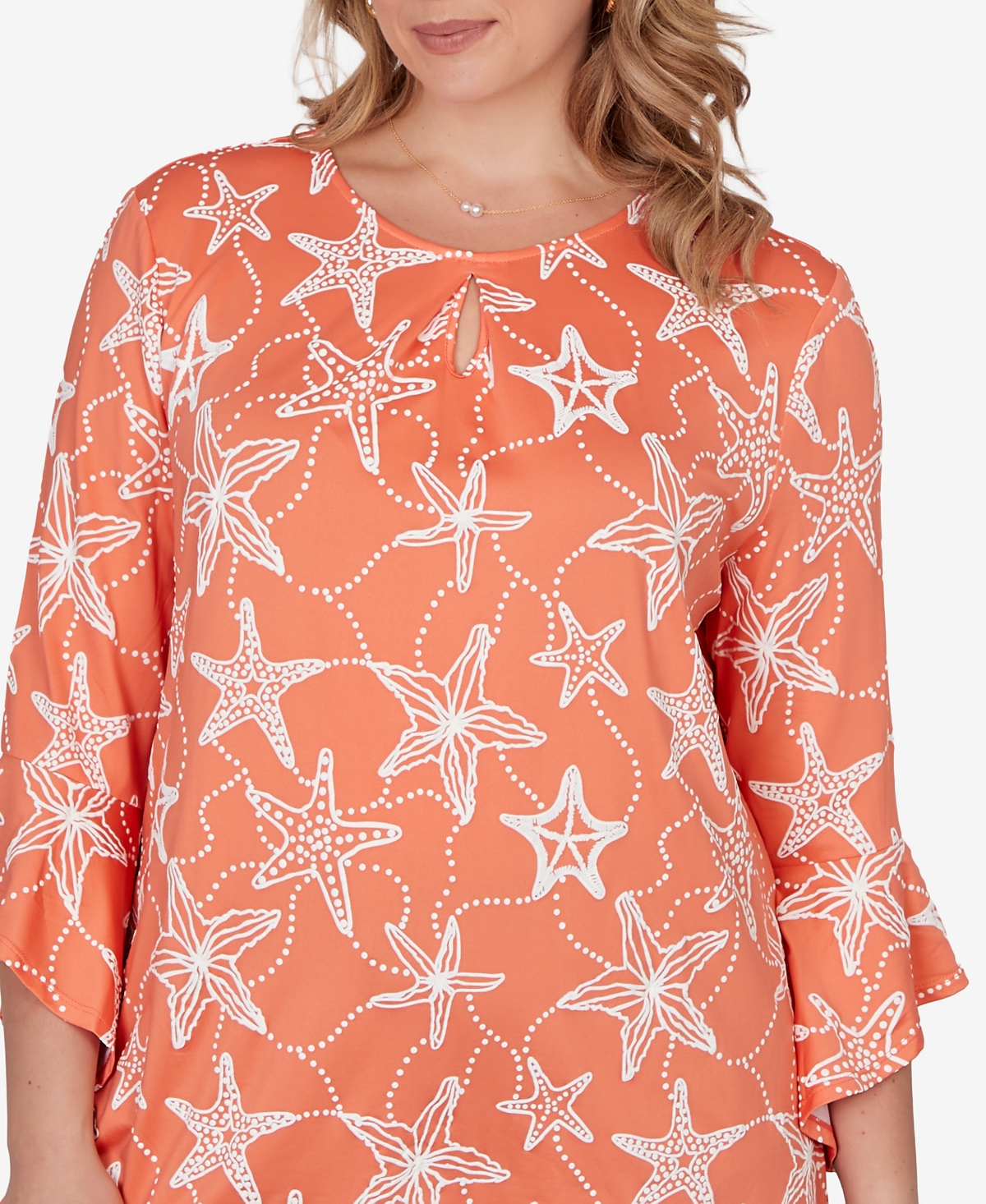 Ruby Rd. Plus Starfish Puff Print Flutter Sleeve Top