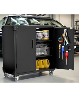 36" Metal Storage Cabinet, with Lock, Mobile Tool Cabinet with 2 Adjustable Shelves & 4 Wheels, Heavy Duty Steel Organizer for Garage, Workshop