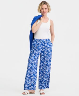 Women's Printed Linen-Blend Wide-Leg Pants