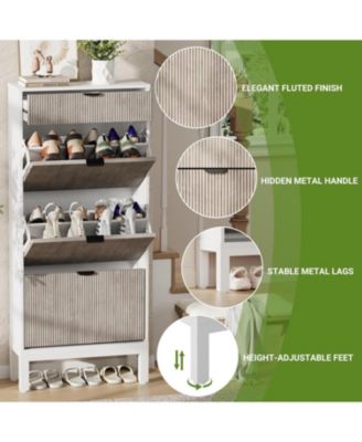Shoe Storage Cabinet with 3 Flip Drawers Entry Rack with Iron Legs Fluted Organizer Entryway