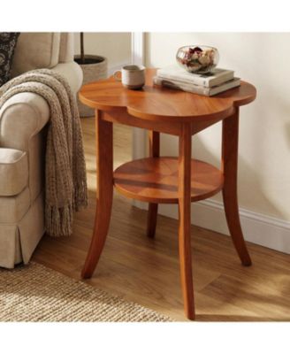 Solid Wood End Table Set of 2, 2-Tier Sofa Side Table with Storage Shelf, Mid Century Modern Wooden Bedside Nightstand, Walnut