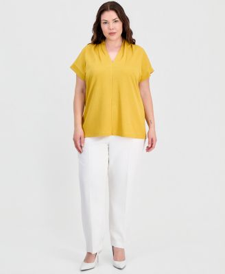 Plus Size V-Neck Short-Sleeve Blouse