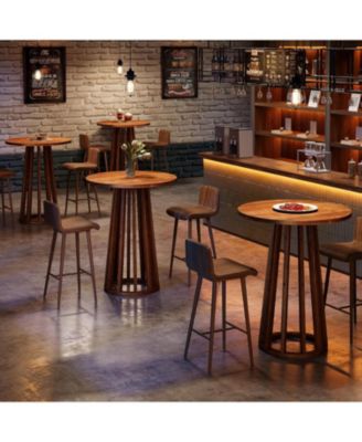 37.6 inch H Round Bar Table, Farmhouse Wooden Bistro Pub Table with Solid Wood Legs