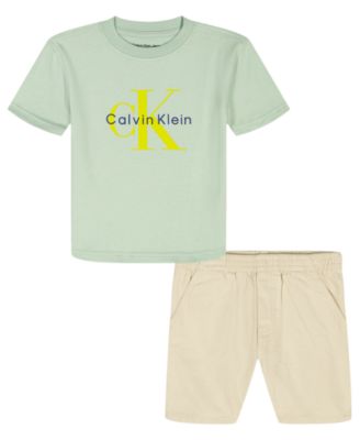 Toddler and Little Boys' 2T-7 Relaxed Monogram T-Shirt and Natural Denim Shorts, 2-Piece Set