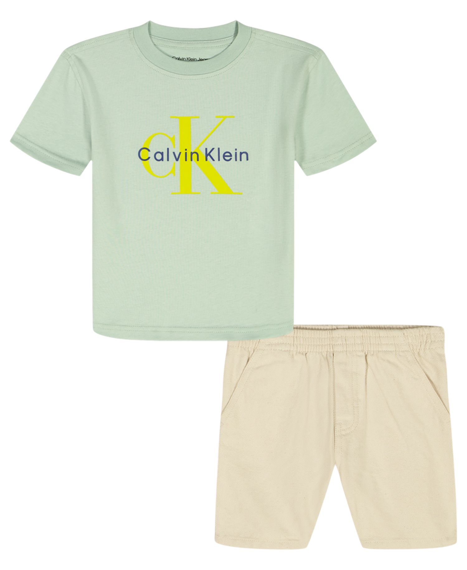 Toddler and Little Boys' 2T-7 Relaxed Monogram T-Shirt and Natural Denim Shorts, 2-Piece Set