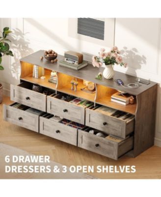6 Drawer Dresser with RGB Lights & Power Outlet, Wood TV Stand Storage Cabinet for Bedroom, Living Room