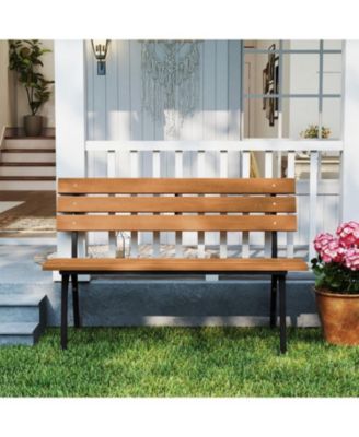 47 Inch Patio Acacia Wood Bench with Sturdy Metal Frame